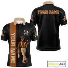 Load image into Gallery viewer, Black and Brown Skull Retro Bowling Polo, Quarter Zip Shirts For Men Custom Team Bowling Jersey NQS10859