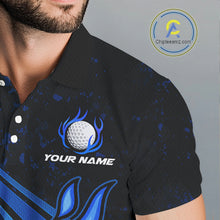 Load image into Gallery viewer, Black and Blue Golf ball Flame Golf Polo Shirts For Men Custom men&#39;s golf clothing, best golf gifts NQS10864