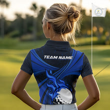 Load image into Gallery viewer, Black &amp; Blue Golf ball Flame Golf Polo Shirts For Women Custom ladies&#39;s golf clothing, best golf gift NQS10864