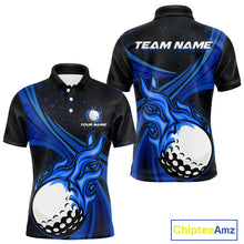 Load image into Gallery viewer, Black and Blue Golf ball Flame Golf Polo Shirts For Men Custom men&#39;s golf clothing, best golf gifts NQS10864
