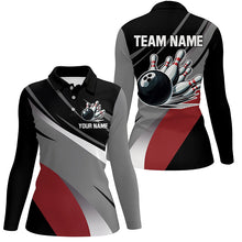 Load image into Gallery viewer, Personalized Black, Gray and Red Bowling Shirts For Women, Bowling Balls And Pins Bowling Team Shirts NQS8918