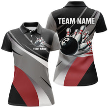 Load image into Gallery viewer, Personalized Black, Gray and Red Bowling Shirts For Women, Bowling Balls And Pins Bowling Team Shirts NQS8918