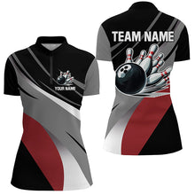 Load image into Gallery viewer, Personalized Black, Gray and Red Bowling Shirts For Women, Bowling Balls And Pins Bowling Team Shirts NQS8918