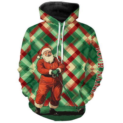 Red and Green plaid pattern Santa Golfer Golf Hoodies custom Christmas golf hoodie for men women NQS8919