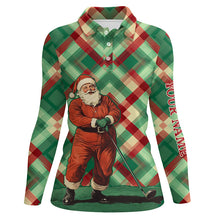 Load image into Gallery viewer, Red and Green plaid pattern Santa Golfer Women golf polo shirt custom Christmas golf shirts for ladies NQS8919