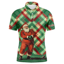 Load image into Gallery viewer, Red and Green plaid pattern Santa Golfer Men golf polo shirt custom Christmas golf shirts for men NQS8919