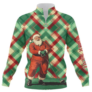 Red and Green plaid pattern Santa Golfer Quarter zip golf sweatshirt custom Christmas golf sweater NQS8919