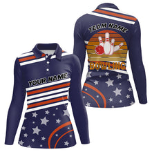 Load image into Gallery viewer, Red, White and Blue Stars Retro Bowling Polo, Quarter Zip Shirt for Women Custom Bowling Team Jersey NQS9163