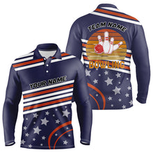 Load image into Gallery viewer, Red, White and Blue Stars Retro Bowling Polo, Quarter Zip Shirt for Men Custom Bowling Team Jersey NQS9163