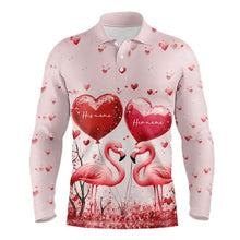 Load image into Gallery viewer, Pink Glitter Flamingo Heart Theme Mens golf polo shirts custom Valentines golf tops gifts for him NQS9367