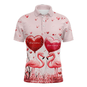 Pink Glitter Flamingo Heart Theme matching golf shirt for couple custom Couple Valentines golf tops NQS9367