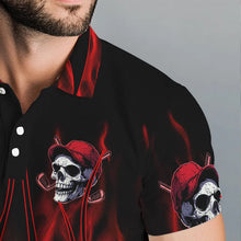 Load image into Gallery viewer, Red Flame Skull Mens golf polo shirts custom skull fire golf apparel for mens NQS9515