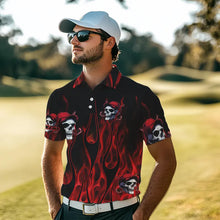Load image into Gallery viewer, Red Flame Skull Mens golf polo shirts custom skull fire golf apparel for mens NQS9515