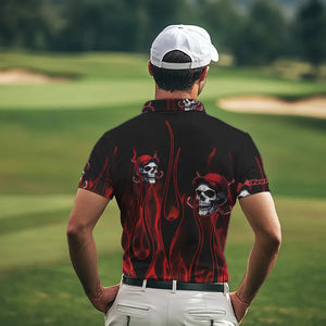 Red Flame Skull Mens golf polo shirts custom skull fire golf apparel for mens NQS9515