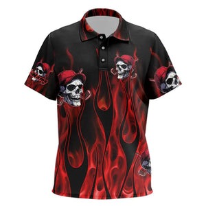 Red Flame Skull Kid Golf Polo Shirt custom skull fire golf apparel for kid NQS9515