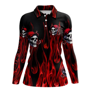 Red Flame Skull Women golf polo shirts custom skull fire golf apparel for ladies NQS9515