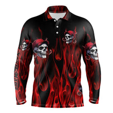 Load image into Gallery viewer, Red Flame Skull Mens golf polo shirts custom skull fire golf apparel for mens NQS9515