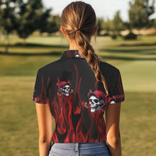 Load image into Gallery viewer, Red Flame Skull Women golf polo shirts custom skull fire golf apparel for ladies NQS9515