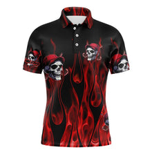 Load image into Gallery viewer, Red Flame Skull Mens golf polo shirts custom skull fire golf apparel for mens NQS9515