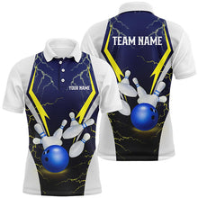 Load image into Gallery viewer, Blue lightning thunder bowling ball and pins custom Men Bowling Polo Shirts, team bowling jersey NQS7455