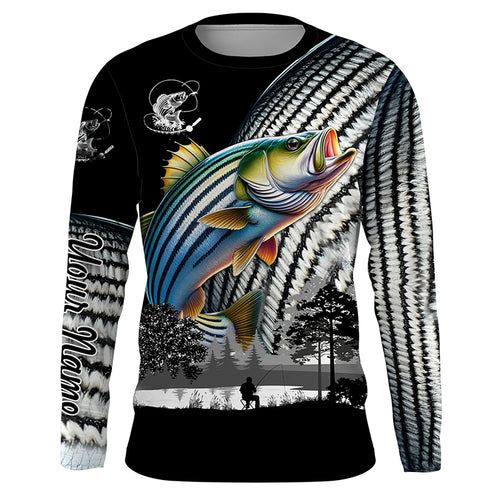 Striped Bass fishing scales white black Customize UV protection long sleeves fishing shirts NQS1945