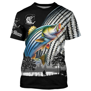 Striped Bass fishing scales white black Customize UV protection long sleeves fishing shirts NQS1945