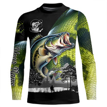 Load image into Gallery viewer, Largemouth Bass fishing scales green black Customize Name UV sun protection bass fishing shirts NQS1946