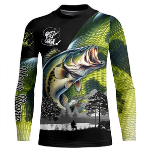 Largemouth Bass fishing scales green black Customize Name UV sun protection bass fishing shirts NQS1946