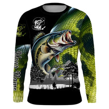 Load image into Gallery viewer, Largemouth Bass fishing scales green black Customize Name UV sun protection bass fishing shirts NQS1946