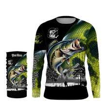 Load image into Gallery viewer, Largemouth Bass fishing scales green black Customize Name UV sun protection bass fishing shirts NQS1946