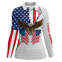 Load image into Gallery viewer, American flag Eagle white Womens golf polo shirts custom golf clubs patriotic golf shirt for women NQS5719