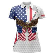 Load image into Gallery viewer, American flag Eagle white Womens golf polo shirts custom golf clubs patriotic golf shirt for women NQS5719