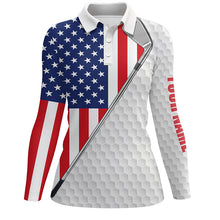 Load image into Gallery viewer, American flag white Womens golf polo shirts custom name golf clubs patriotic team golf shirt for women NQS5737