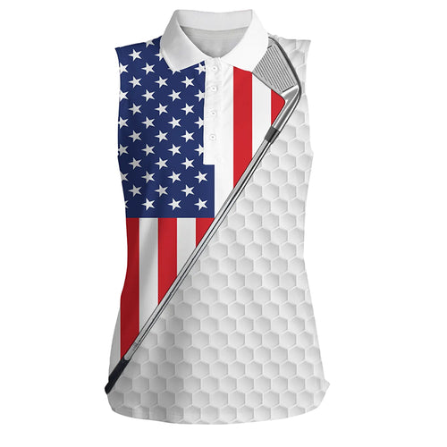 American flag white Women sleeveless polo shirt golf clubs patriotic golf shirt for women NQS5737