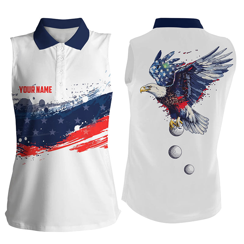 Red, white and blue American flag Womens sleeveless polo shirt custom Eagle golf ball team golf tops NQS7817