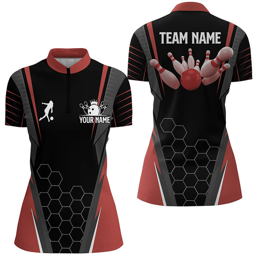 Custom Black bowling shirt for women – personalized team jersey front view