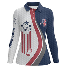Load image into Gallery viewer, American flag red, white and blue Womens golf polo shirts custom patriotic golf tops for womens NQS5938