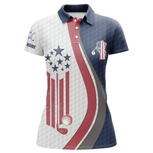 Load image into Gallery viewer, American flag red, white and blue Womens golf polo shirts custom patriotic golf tops for womens NQS5938