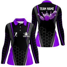 Load image into Gallery viewer, Black Women&#39;s Polo Bowling Shirt Custom Name Ladies Bowlers Jersey, team bowling outfits | Purple NQS6132