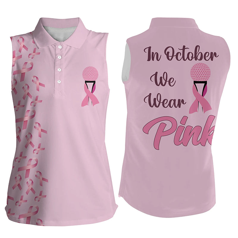 Womens sleeveless polo shirt pink ribbon breast cancer awareness golf shirt for women ladies golf tee NQS6138