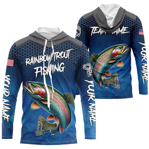 Blue camo Rainbow trout fishing Custom performance long sleeve team Trout fishing tournament shirts NQS8237