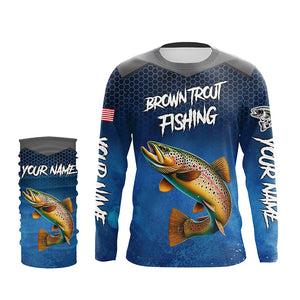 Blue camo Brown trout fishing Custom performance long sleeve team Trout fishing tournament shirts NQS8238