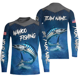 Blue camo Wahoo fishing Custom performance long sleeve team Wahoo fishing tournament shirts NQS8240