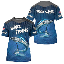 Load image into Gallery viewer, Blue camo Wahoo fishing Custom performance long sleeve team Wahoo fishing tournament shirts NQS8240