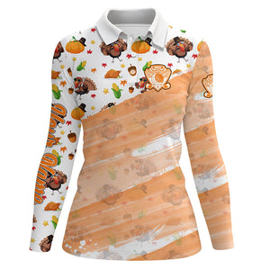 Women golf polo shirt custom white and orange Turkey Thanksgiving pattern golf attire for ladies NQS8698