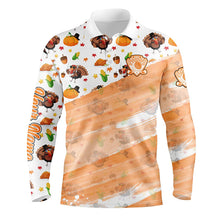 Load image into Gallery viewer, Mens golf polo shirts custom white and orange Turkey Thanksgiving autumn pattern golf attire for men NQS8698