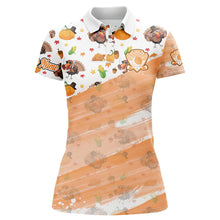 Load image into Gallery viewer, Women golf polo shirt custom white and orange Turkey Thanksgiving pattern golf attire for ladies NQS8698