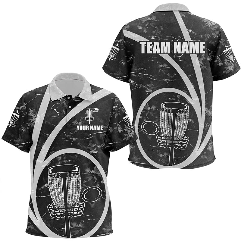 Kid disc golf polo shirts custom name black camo disc golf basket personalized frisbee golf shirt NQS8701