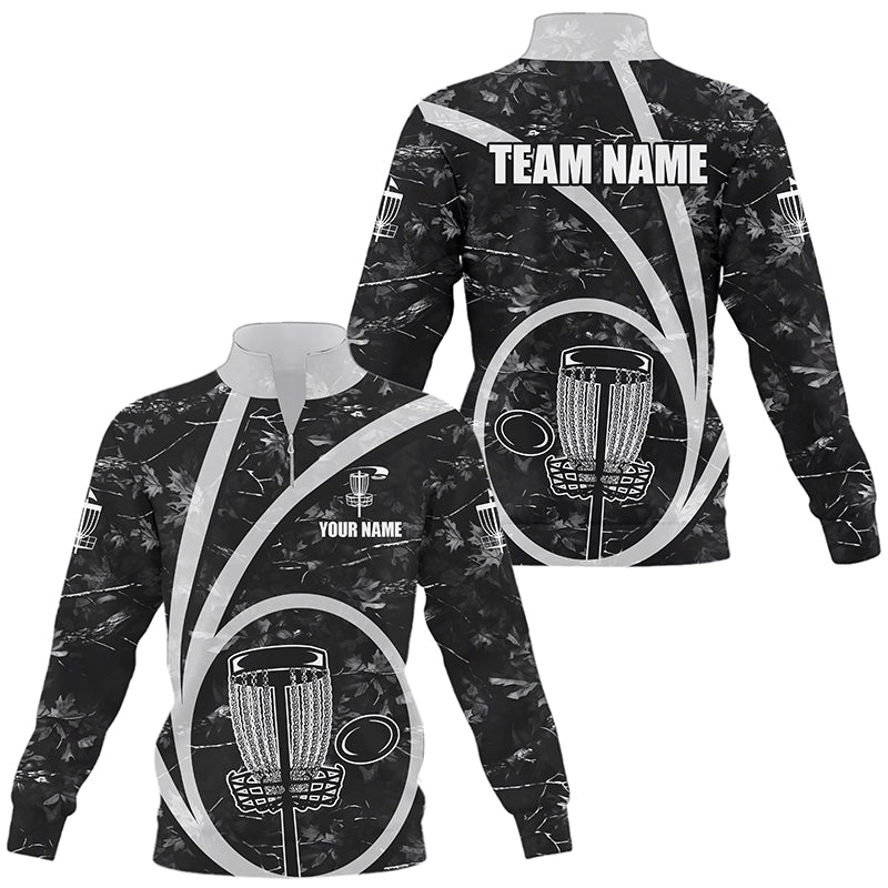 Quarter zip golf sweatshirt custom name black camo disc golf basket personalized frisbee golf sweater NQS8701