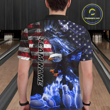 Load image into Gallery viewer, Smoke American Flag Eagle Blue Flame Bowling Shirts for Men Custom patriotic Team Bowling jerseys NQS10868